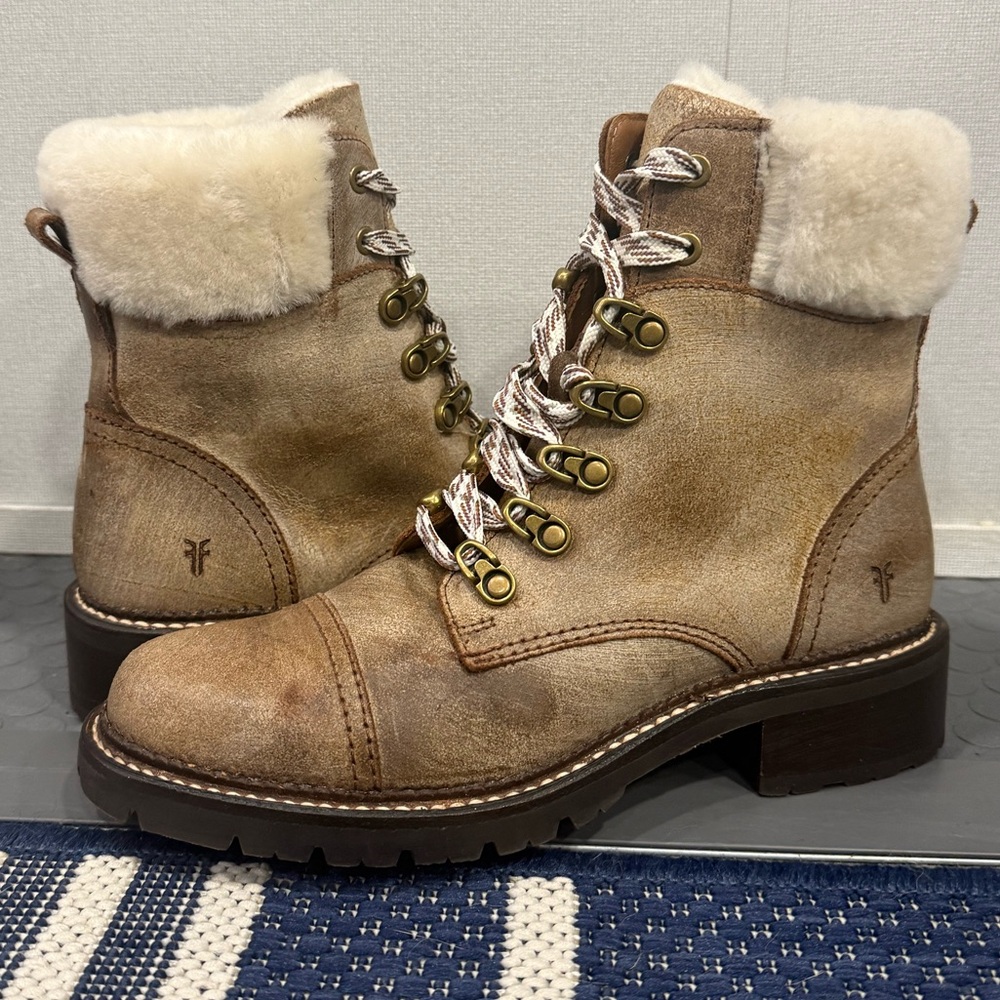 FRYE SAMANTHA HIKER BOOTS 7.5 Women's Combat Moto Bikercore Leather Rugged New